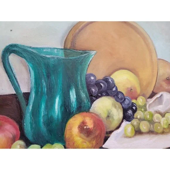 Vtg Framed Oil Painting Winifred Cooper Still Life Fruit Pitcher‎ 13x9
